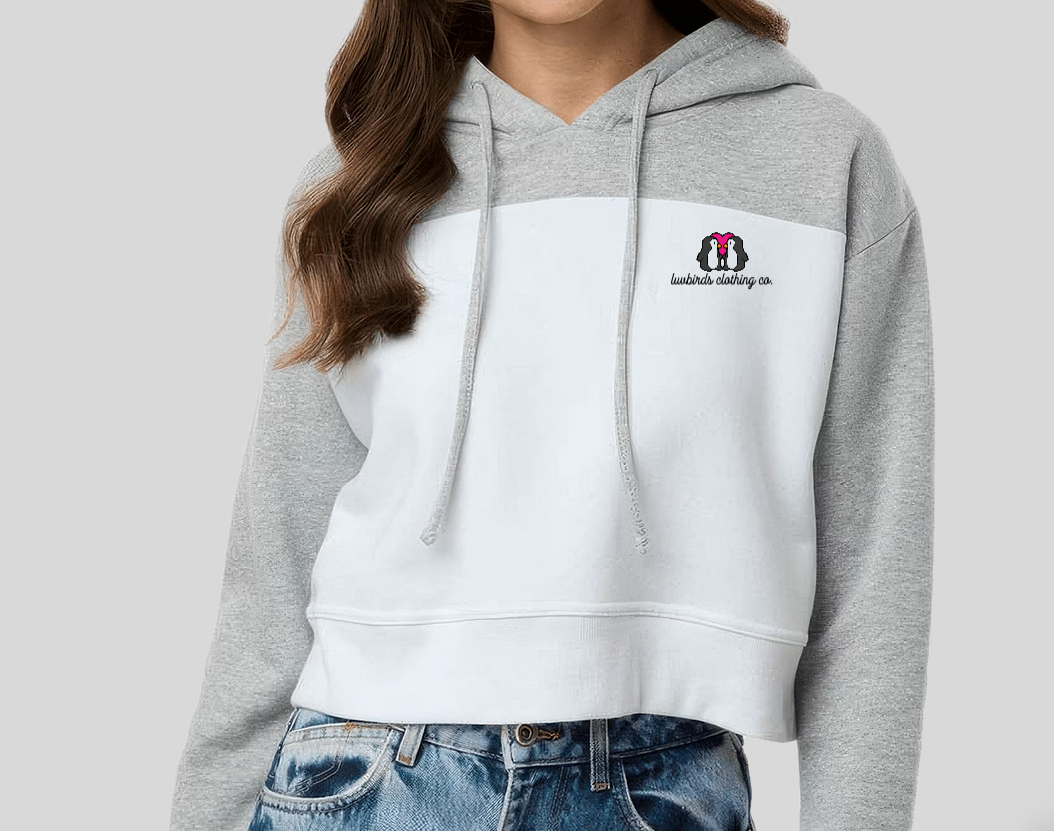 Long Sleeve Classic Hoodie Crop Grey/White