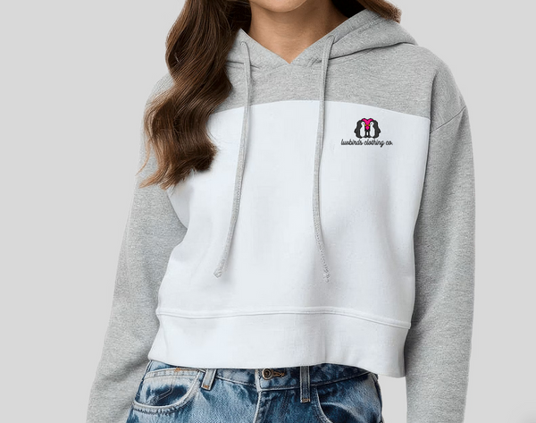 Long Sleeve Classic Hoodie Crop Grey/White